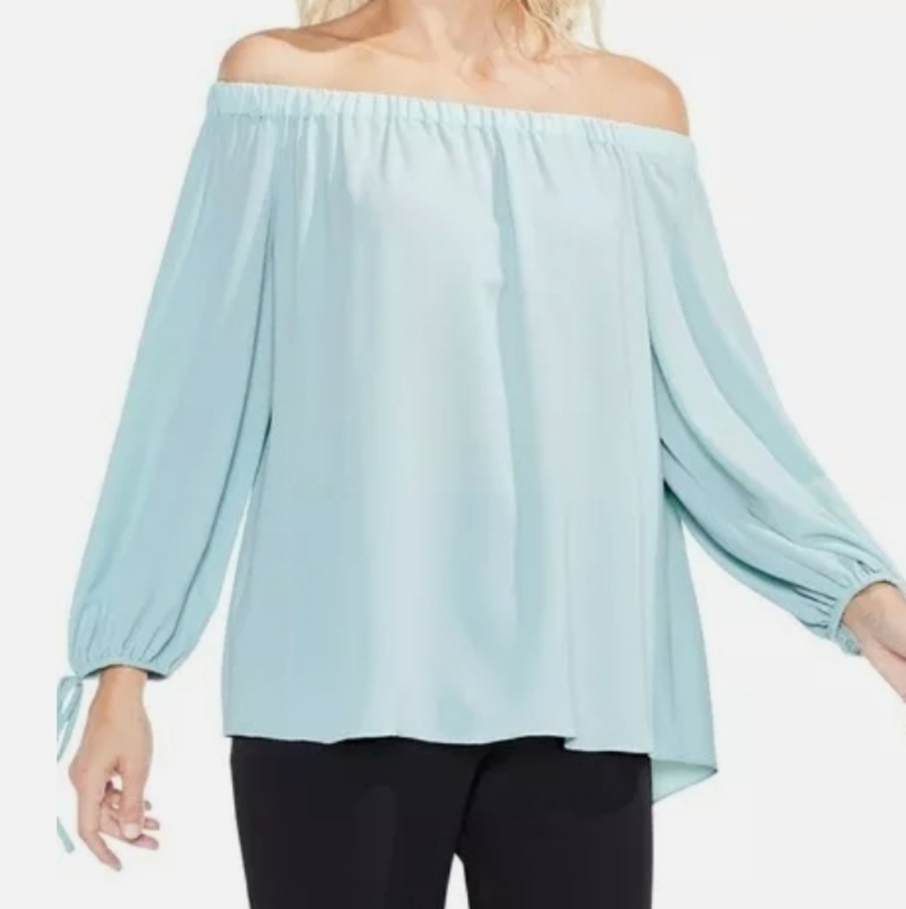 Vince Camuto Tie-Cuff Off-the-Shoulder AQUA MIST Blouse Size M